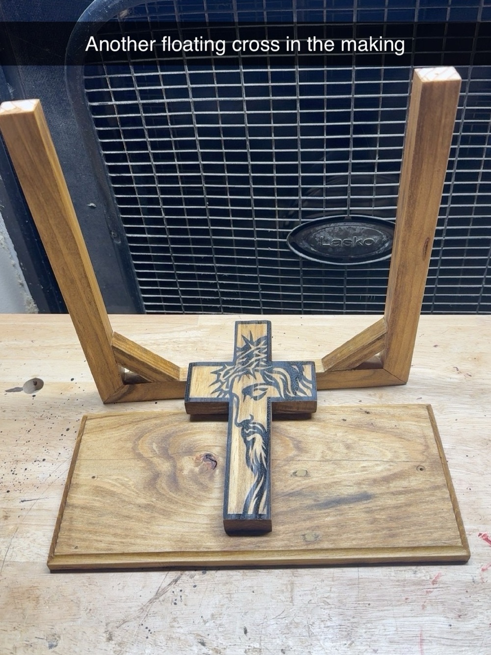Handmade Wooden Cross with Carved Jesus Design - Natural Brown